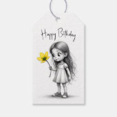 Étiquettes-cadeau Fille Chibi Avec Fleur Jaune (Devant)