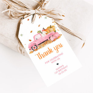 Étiquettes-cadeau Fille Citrouille rose Camion Automne Anniversaire