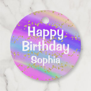 Étiquettes Cadeau Fille colorée Joyeux Anniversaire Unicorn Parties