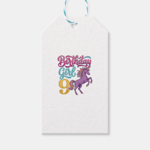 Étiquettes-cadeau Fille d'anniversaire 9 Licorne Dessin de gravure v