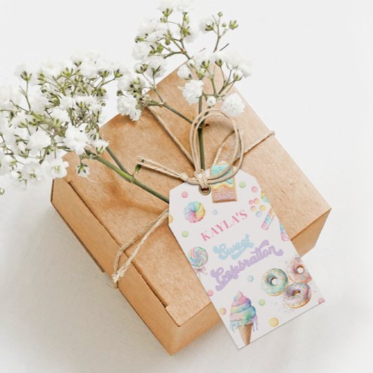 Étiquettes-cadeau Fille d'anniversaire au pays des bonbons pastel de