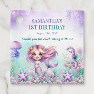 Étiquettes Cadeau Fille de 1 an Aqua bleu violet La Petite Sirène