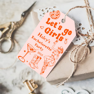 Étiquettes-cadeau Fille de la mariée disco orange cowgirl rodéo