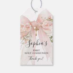 Étiquettes-cadeau Fille de première communion Rose Merci