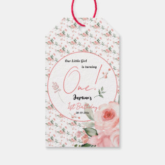 Étiquettes-cadeau Fille élégante aquarelle rose rose 1er anniversair