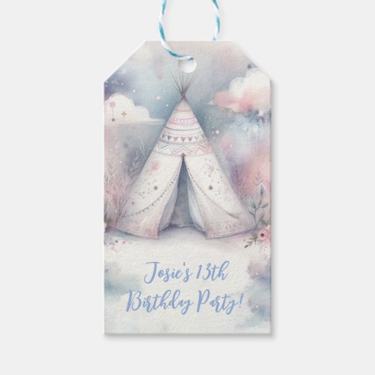 Étiquettes-cadeau Fille Enchantée Teepee Sleepover fête d'anniversai (Devant)