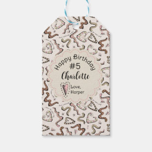 Étiquettes-cadeau Fille Insectes Roses Coeur Voeux vers Anniversaire