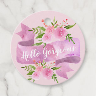 Étiquettes Cadeau Fille Joli Chic Floral Rose Rose Rose Rose Bonjour