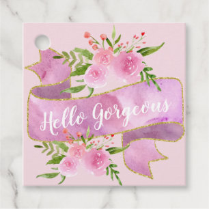 Étiquettes Cadeau Fille Joli Floral Rose Rose Bonjour Gorgeous Or