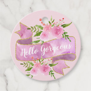 Étiquettes Cadeau Fille Joli Floral Rose Rose Bonjour Gorgeous Or