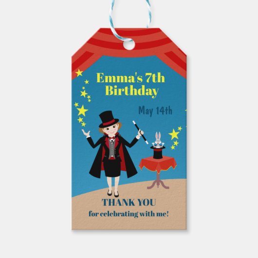 Étiquettes-cadeau Fille magicien Spectacle Anniversaire (Devant)