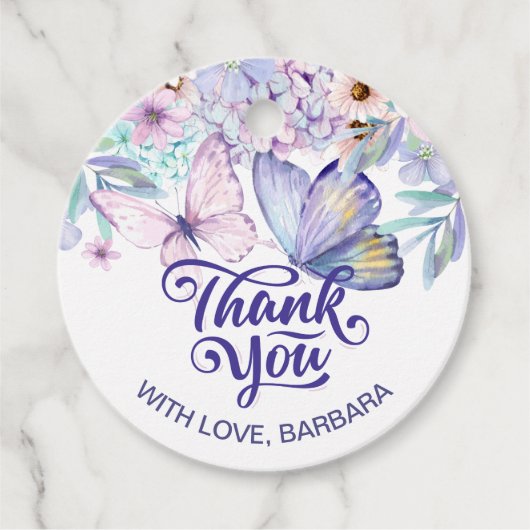 Étiquettes Cadeau Fille papillon Anniversaire Blush Floral (Devant)
