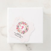 Étiquettes Cadeau Fille Première Communion Aquarelle rose Fleur Fave (En situation)