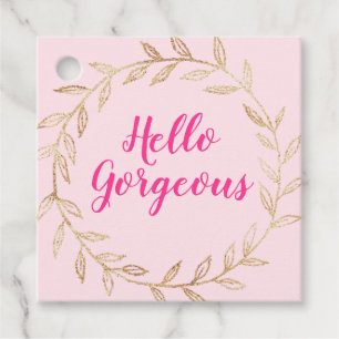 Étiquettes Cadeau Fille Pretty Blush Rose Hello Gorgeous Gold Wreath