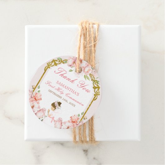 Étiquettes Cadeau Fille priant or première communion merci (En situation)