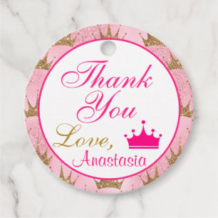 Étiquettes Cadeau Fille princesse Hot rose et or Parties scintillant