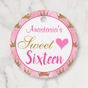 Étiquettes Cadeau Fille princesse rose Parties scintillant or Sweet 