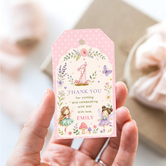Étiquettes-cadeau Fille rose jardin de fées fête de premier annivers
