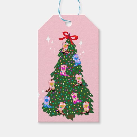 Étiquettes-cadeau Fille rose moderne Botte occidentale Noël (Devant)