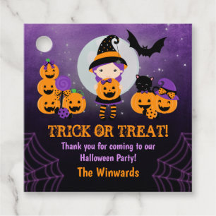 Étiquettes Cadeau Fille sorcière Citrouille fête d'Halloween
