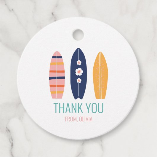 Étiquettes Cadeau Fille Surfboard Beach anniversaire Merci Favor (Devant)
