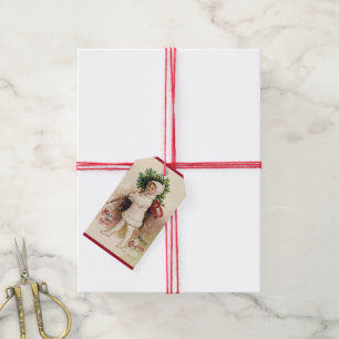 Étiquettes-cadeau Fille vintage avec arbre de Noël, Ellen Clapsaddle