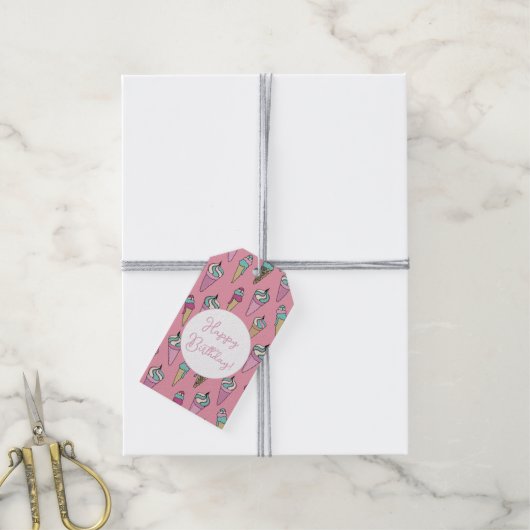 Étiquettes-cadeau Filles à la crème glacée Anniversaire (Avec de la ficelle)