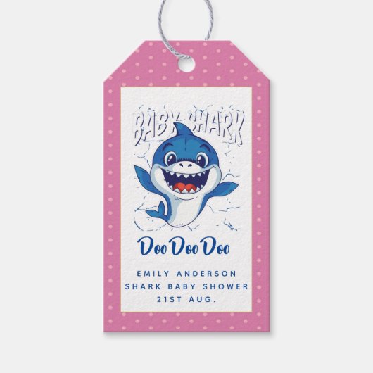 Étiquettes-cadeau Filles BÉBÉ SHARK Douche Doo mignonne rose Customi (Devant)