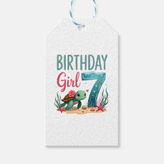 Étiquettes-cadeau Filles d'anniversaire 7ème Tortue de mer 7 ans Océ