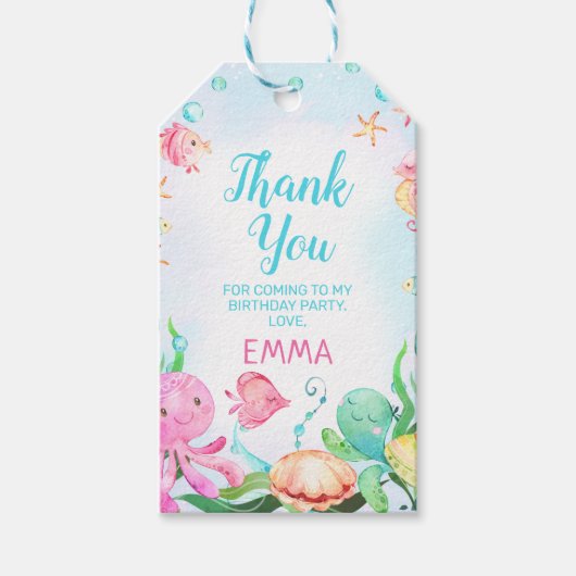 Étiquettes-cadeau Filles Rose Bleu Sous La Mer Anniversaire (Devant)