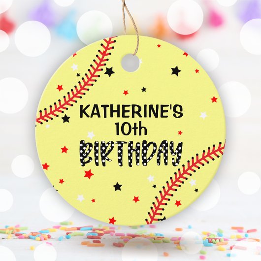 Étiquettes Cadeau Filles Softball Anniversaire Fête ronde
