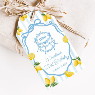 Étiquettes-cadeau Filles Whimsical Citron Bleu Amalfi Anniversaire F