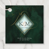 Étiquettes Cadeau Fine Lines Gold Abstrait Mariage V2 Emerald ID867 (Devant)