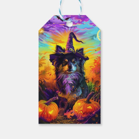 Étiquettes-cadeau Finlandais Lapphund Chien Halloween sorcière et Ci (Devant)