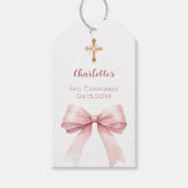 Étiquettes-cadeau First Communion blush pink bow cross girl DIY (Devant)