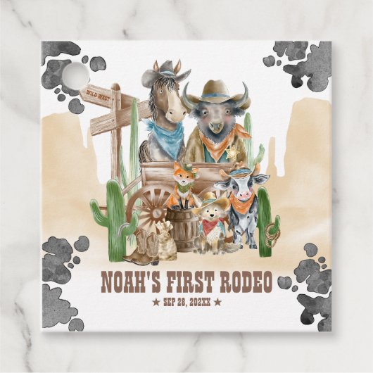Étiquettes Cadeau First Rodeo 1st Birthday Cute Animals Wild West (Devant)