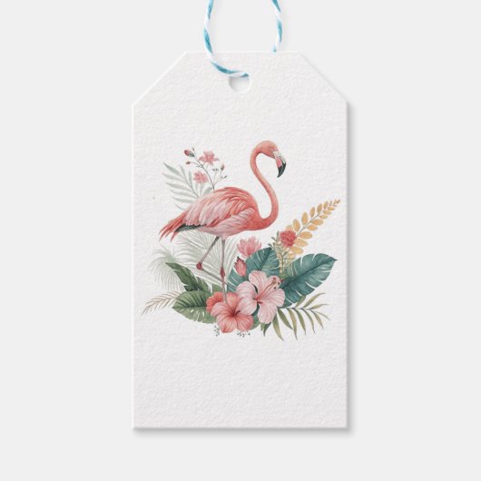 Étiquettes-cadeau Flamant aux fleurs (Devant)