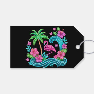 Étiquettes-cadeau Flamant rose de néon tropical