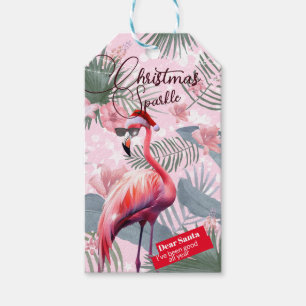Étiquettes-cadeau Flamant rose de Noël Lumières tropicales