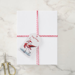 Étiquettes-cadeau Flamant rose de Noël Patinage sur glace