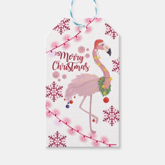 Étiquettes-cadeau Flamant rose de Noël personnalisé (Devant)