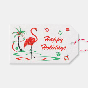 Étiquettes-cadeau Flamant rose de Noël Rouge Joyeux paysage de vacan