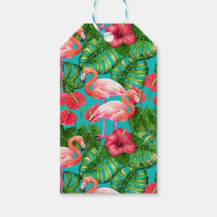 Étiquettes-cadeau Flamant rose et aquarelle du jardin tropical