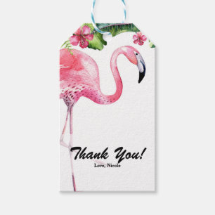 Étiquettes-cadeau Flamant rose et hibiscus tropical décoration de fê