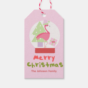 Étiquettes-cadeau Flamant Rose Famille de Noël Mignon Boule à Neige