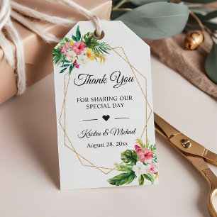 Étiquettes-cadeau Flamant rose Feuille tropical Merci Mariage