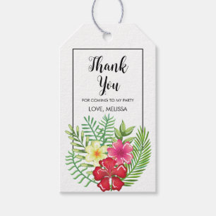 Étiquettes-cadeau Flamant rose floral tropical Merci d'anniversaire