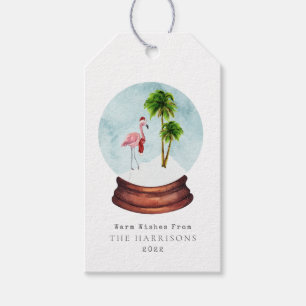 Étiquettes-cadeau Flamant rose Palm Tree Snow Globe