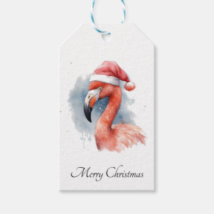 Étiquettes-cadeau Flamant rose père Noël Snowbird, personnalisé