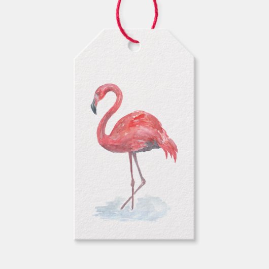 Étiquettes-cadeau Flamant rose rose, aquarelle. (Devant)